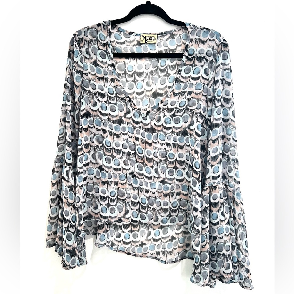 Show Me Your MuMu Sheer Bell Sleeve Pattern Top Size Small